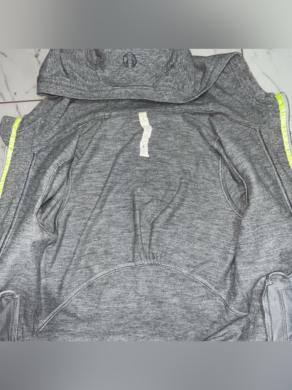 Vintage Lululemon athletica Heather Gray Zip Hoodie with Neon Yellow Accents SZ2 - Picture 4 of 9